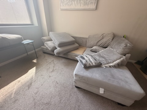 Living room cleared and vacuumed after a full cleanout